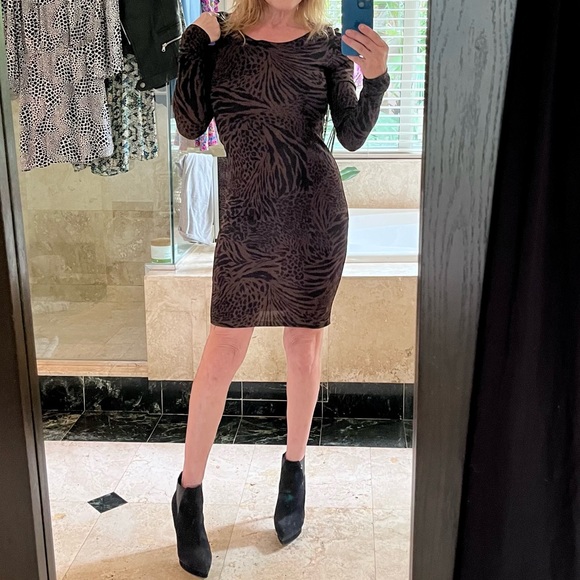 Alice+Olivia Tabitha Black and Chocolate Cheetah Print Bodycon Dress NWT SZ S - Picture 6 of 12